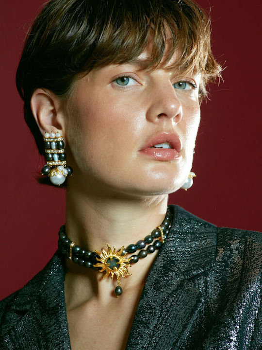 Desperate Design Choker από Ατσάλι με Πέρλες Μαύρο
