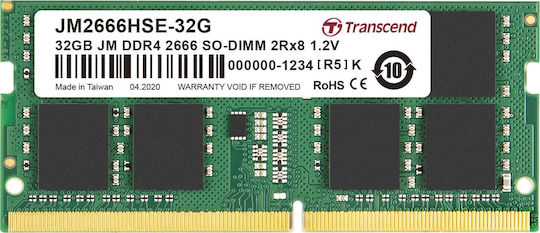Transcend 32GB DDR4 RAM with 2 Modules (2x16GB) and 2666 Speed for Laptop