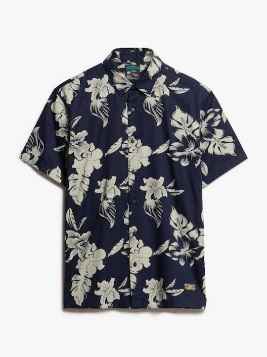 Hawaiian Short Sleeve Shirt In Regular Fit Floral Blue