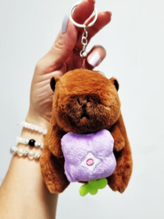 Toy Plus Keychain Capybara Type Children 3+ Years Length 11cm Brown Color Purple Flower Abyz