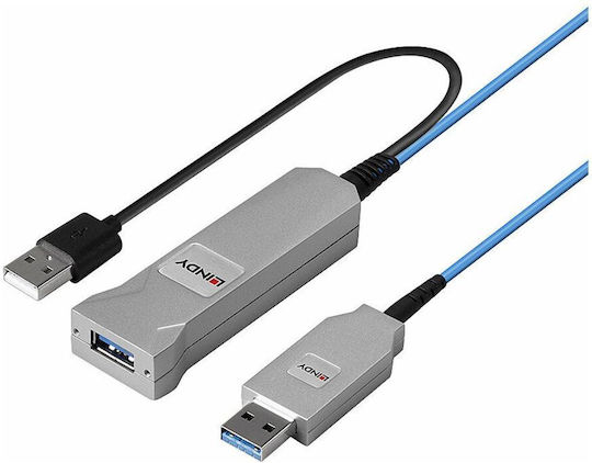 Lindy USB 2.0 Cablu USB-A - USB-A female / USB-A Albastru 30m 43345
