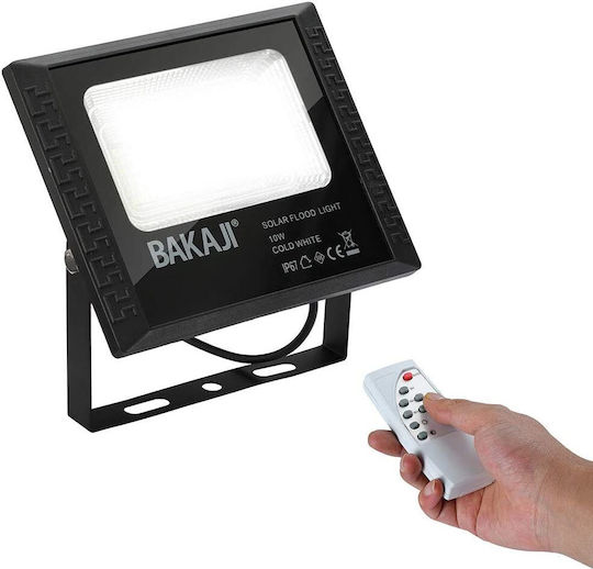 Bakaji Waterproof Solar LED Flood Light 10W Cold White 8000K with Photocell and Remote Control IP65