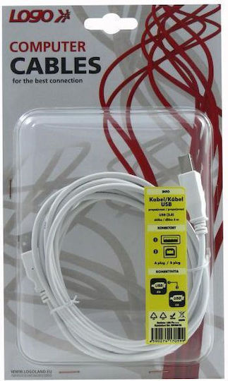 Logo Collection USB 2.0 Кабел USB-A мъжки - USB-B мъжки Бял 3м 17059