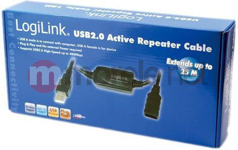LogiLink USB 2.0 Кабел USB-A мъжки - USB-A женски Черен 25м UA0147