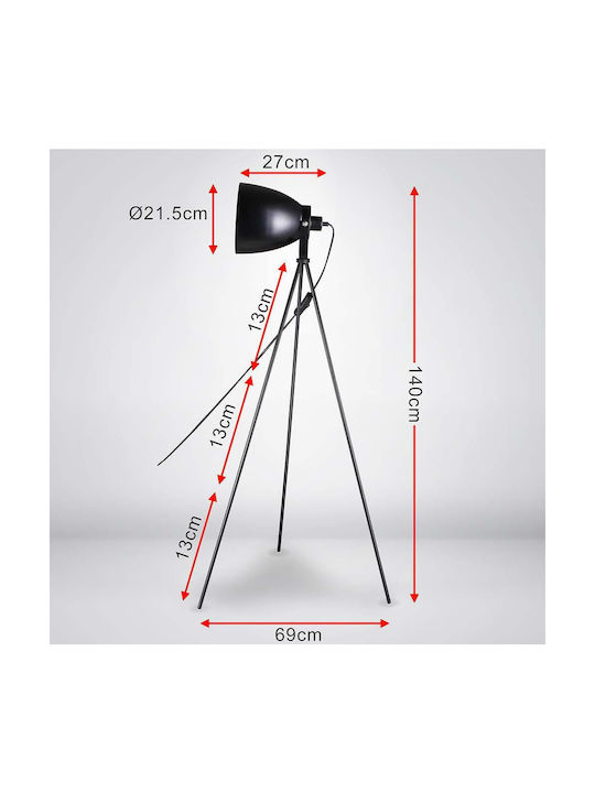Bakaji Floor Lamp H140xW69cm. with Socket for Bulb E27 Black