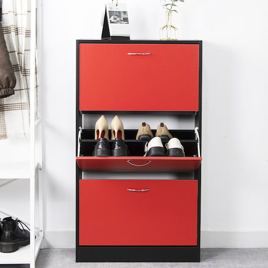 Wooden Shoe Organizer Red 63x24x115cm
