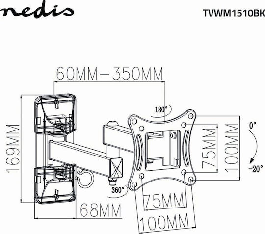 Nedis Tvwm1510bk Tv Wall Mount Led Lcd Plasma Tvs 13-27 Inches 15kg