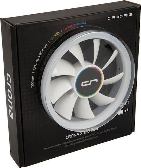 Cryorig Crona X Case Fan 120mm 1700rpm with ARGB Lighting and 4-Pin PWM Connection White