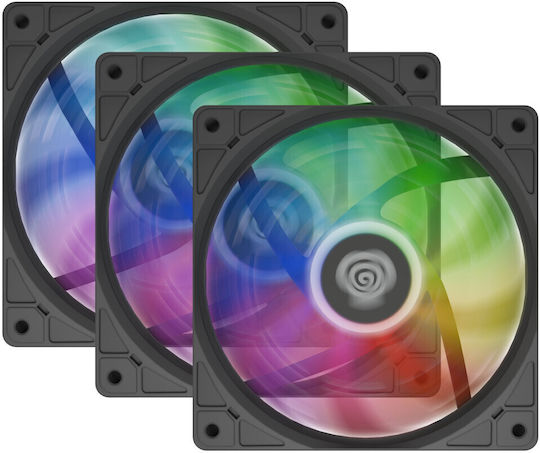 Natec Oxal 120 Case Fans (1300rpm / 46.1cfm) with ARGB Lighting and Connection 3-Pin / 4-Pin PWM Pack of 3