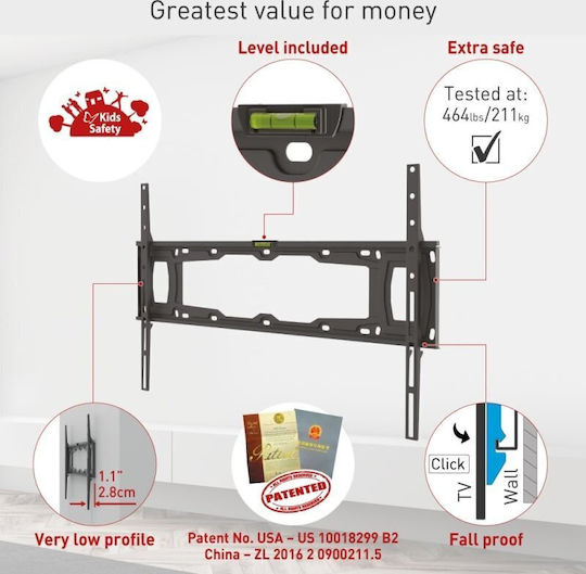 Barkan E400+.B Βάση Τηλεόρασης Τοίχου έως 90" και 60kg Μαύρο