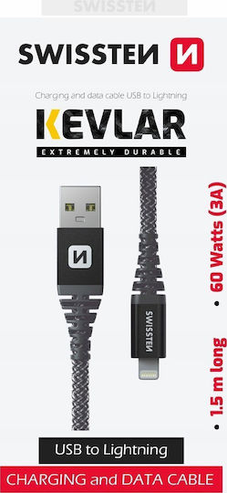 Swissten Braided USB-A to Lightning Cable Μαύρο 1.5m (71543010)
