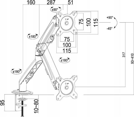 Maclean Energy MC-860N Βάση Γραφείου Οθόνης έως 27" με Βραχίονα