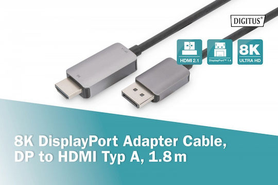 Digitus Cable DisplayPort male - HDMI male 1.8m Μαύρο (DB-340305-018-S)