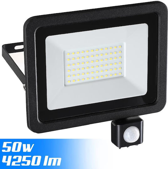 Bakaji Waterproof LED Flood Light 50W Cold White 6500K with Motion Sensor and Photocell IP65