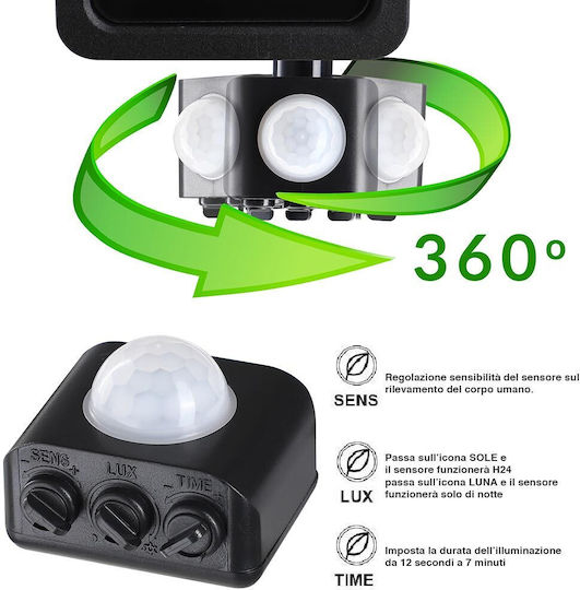 Bakaji Στεγανός Προβολέας LED 100W Ψυχρό Λευκό 6000K με Αισθητήρα Κίνησης και Φωτοκύτταρο IP65