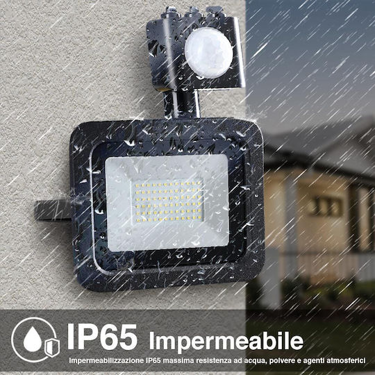 Bakaji Waterproof LED Flood Light 50W Cold White 6500K with Motion Sensor and Photocell IP65