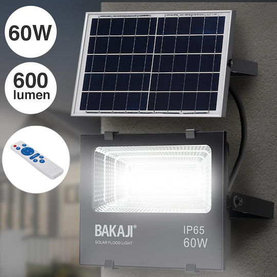 Bakaji Στεγανός Ηλιακός Προβολέας LED 60W Ψυχρό Λευκό 6500K με Φωτοκύτταρο και Τηλεχειριστήριο IP65