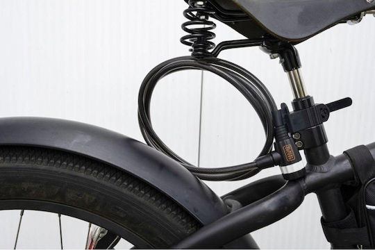 Κλείδωμα Ποδηλάτου Καλώδιο Κλειδαριά 10x1800mm Βάση Black+decker