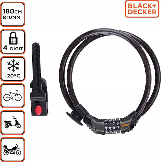 Lacăt pentru bicicletă cu cod 10x1800mm Base Black&Decker
