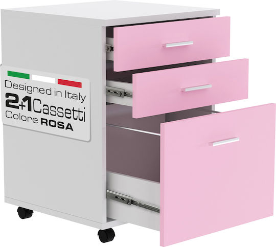 Bakaji Office Drawer Wooden MDF Printer Cabinet 3 Drawers Pink 02842086