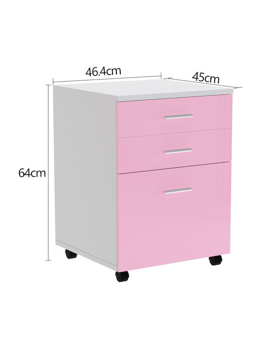 Bakaji Office Drawer Wooden MDF Printer Cabinet 3 Drawers Pink 02842086