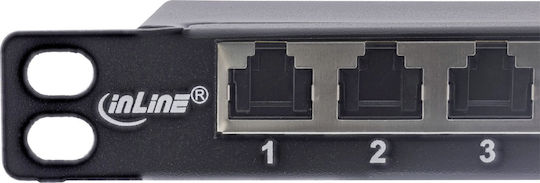 Inline 19" Patch Panel Cat.6a 0.5U 24-Port Dust Protection Black