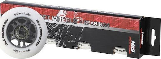 Nils Extreme Pu Wheels 80x24 82a Matte White 4 Pcs + Abec-9 Bearings 8 Pcs