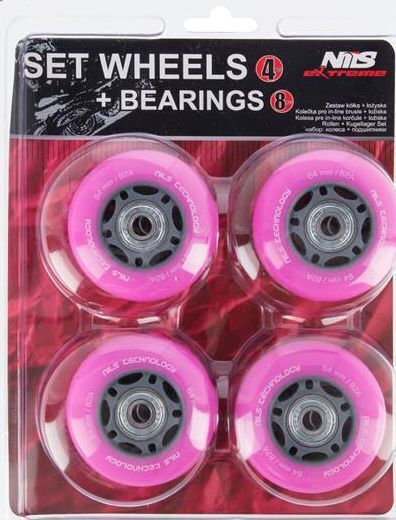 Nils Extreme Pu 64x24 82a 4pcs Pink + Abec-7 8pcs Nils Extreme Set