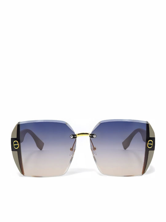 Optosquad Women's Sunglasses with Gold Metal Frame and Blue Gradient Lens 10046