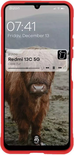 Bizon Tur Back Cover Σιλικόνης / Tempered Glass 2mm Κόκκινο (Redmi 13C 5G)