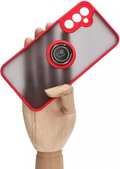 Bizon Hybrid Ring Back Cover Σιλικόνης / Tempered Glass Κόκκινο (Galaxy A34)