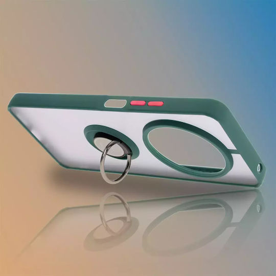 Bizon Hybrid Ring Umschlag Rückseite Gehärtetes Glas / Silikon Grün (Redmi 14C / Poco C75)