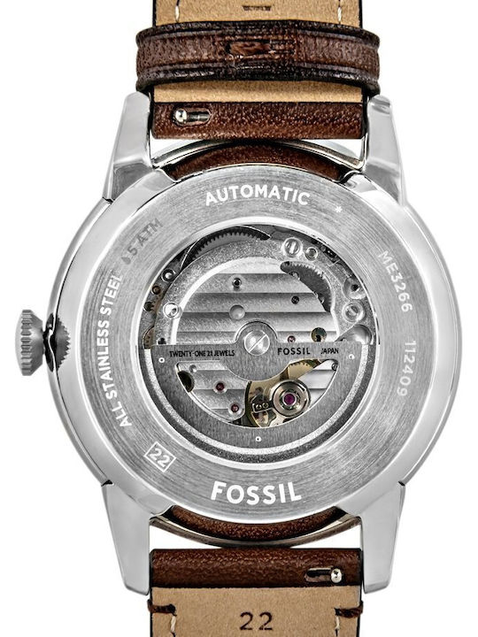 Fossil Townsman Ανδρικό Ρολόι Αυτόματο με Καφέ Δερμάτινο Λουράκι