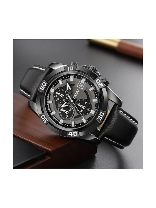 Skmei Men's Watch Battery with Black Leather Strap