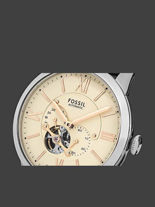 Fossil Townsman Ανδρικό Ρολόι Αυτόματο με Καφέ Δερμάτινο Λουράκι