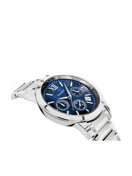 Men's Watch 44mm Chronograph Battery with Silver Metal Strap