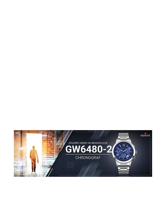 Men's Watch 44mm Chronograph Battery with Silver Metal Strap