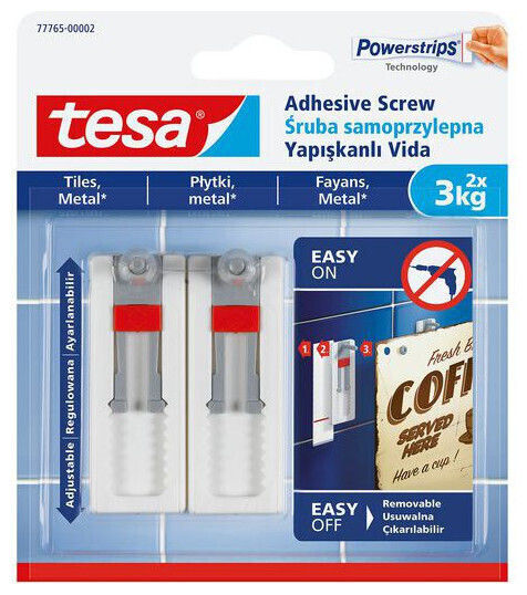 Ρυθμιζόμενες Αυτοκόλλητες Βίδες Tesa Πλακάκια Μέταλλο Έως 3kg 2τμχ H7776502