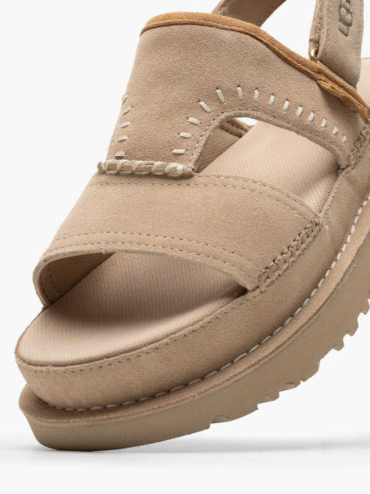 Goldenstar Leather Women's Flat Sandals Flatforms in Beige Color