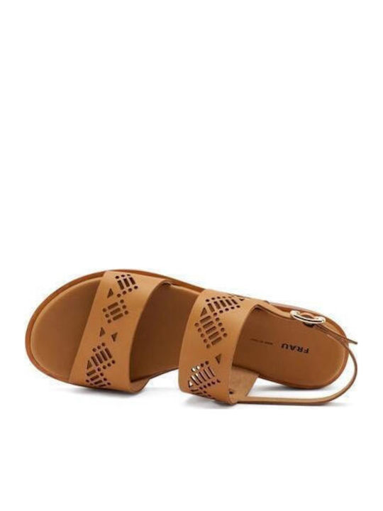 Leather Women's Flat Sandals in Tabac Brown Color