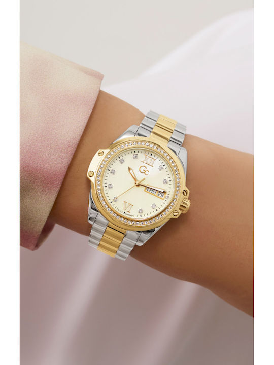 GC Watches Lady Γυναικείο Ρολόι 34mm Μπαταρίας με Ασημί Μεταλλικό Μπρασελέ