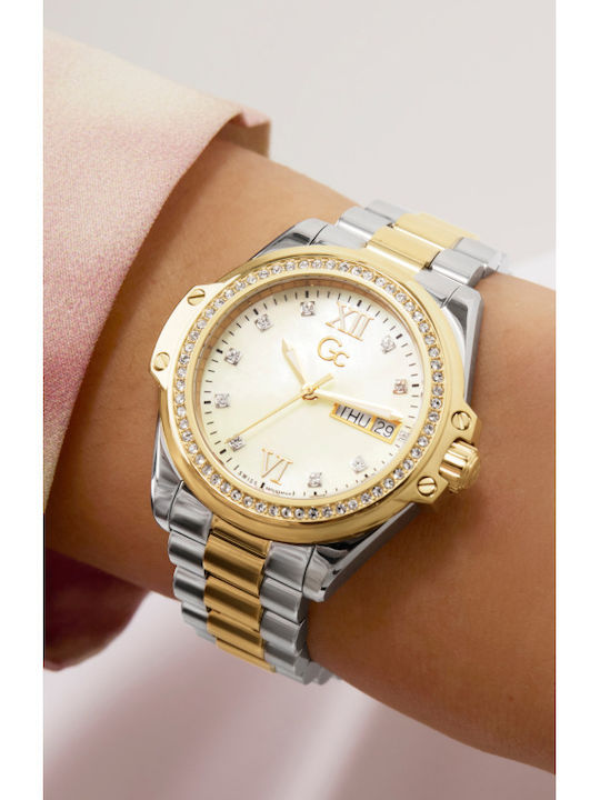 GC Watches Lady Γυναικείο Ρολόι 34mm Μπαταρίας με Ασημί Μεταλλικό Μπρασελέ