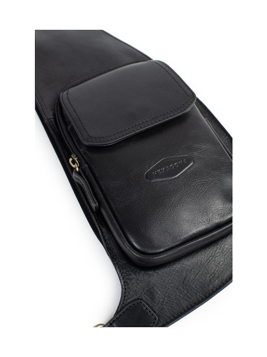 Leder Herrentasche Sling Schwarz