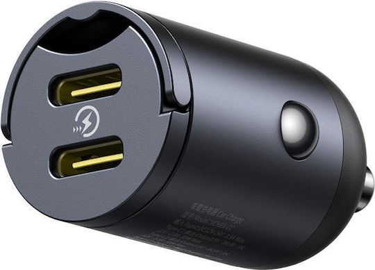 Baseus Tiny Star Mini Auto-Ladegerät 30W 3.5A mit Anschlüssen: 2xType-C Schwarz Farbe