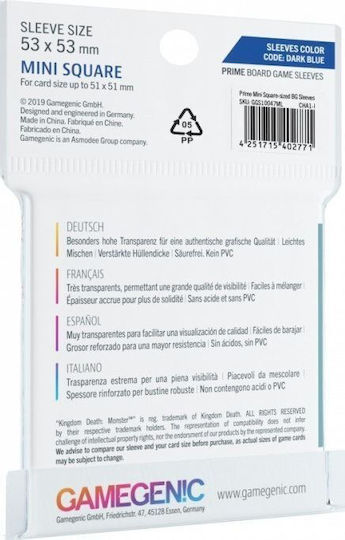 Gamegenic Prime Clear Mini Square Card Sleeves Square Size 50τμχ Clear