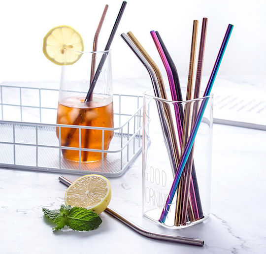 Reusable Metal Payment Set Stainless Steel 2 Cleaning Brushes 8 Pieces Multicolor 215 X 8 Mm