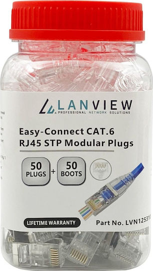 Lanview Rj45 Stp Plug Cat6 Awg23-24 Stranded Solid Conductor Easy-connect 50 Pcs Box