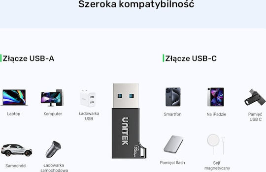 Προσαρμογέας Unitek Usb-a Usb-c 10gbps Μαύρο A1049abk01