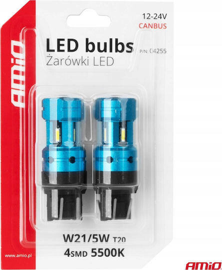AMiO Lamps Car T20 / W21/5W Canbus LED 6000K Cold White 12-24V 2pcs