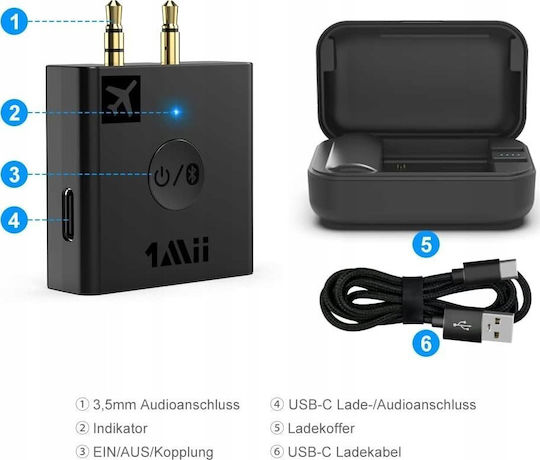 Πομπός Ήχου Bluetooth Αεροπλάνου Inline Inline Bt 5.0 Aptx Hd Ll Προσαρμογέας Πτήσης Θήκη Φόρτισης